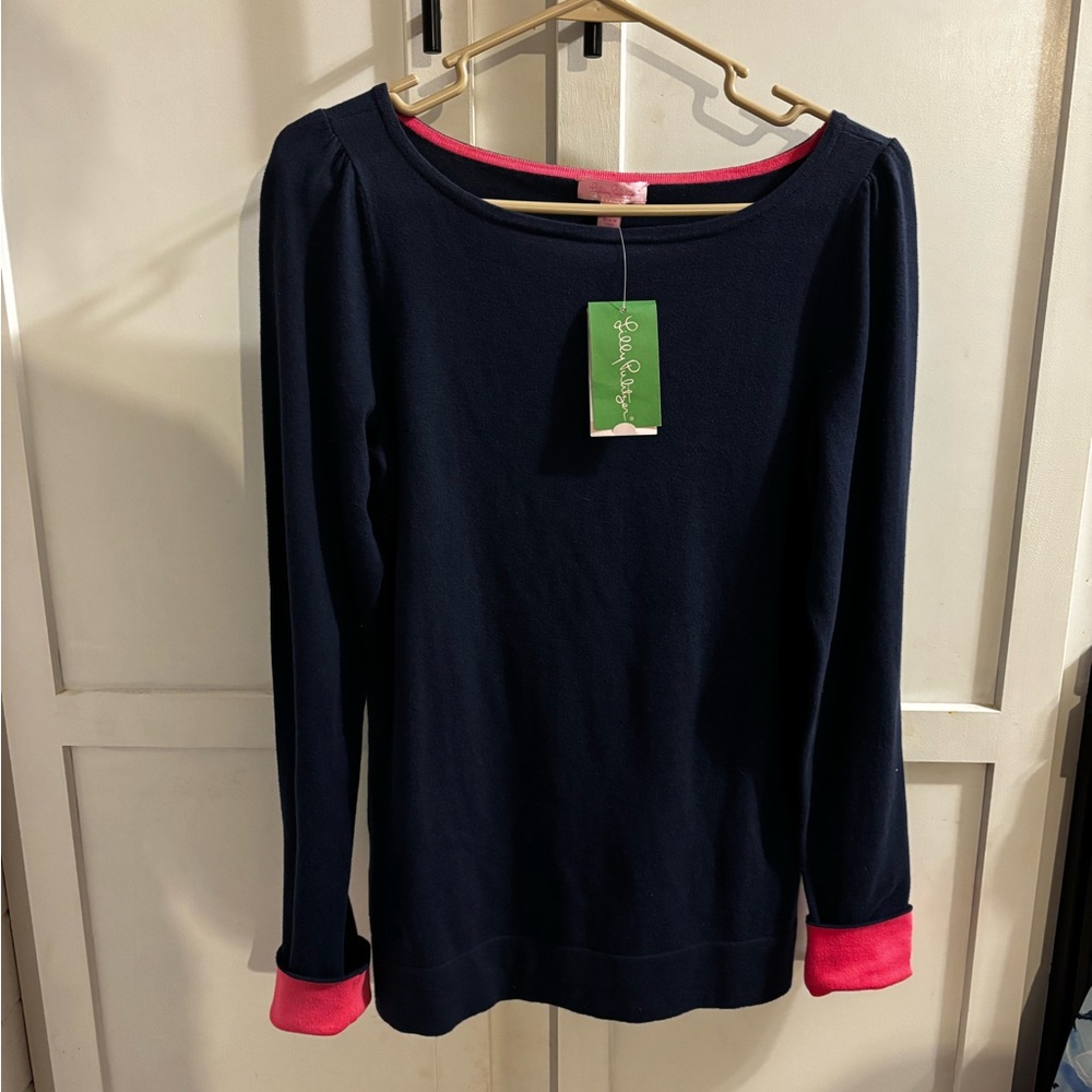 Lilly Pulitzer Navy Top with Pink Trim